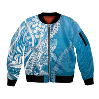 Hawaii Puakenikeni And Maile Lei Sleeve Zip Bomber Jacket Blue Polynesian Shark Tattoo DT05 Unisex Blue - Polynesian Pride