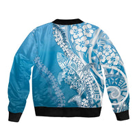 Hawaii Puakenikeni And Maile Lei Sleeve Zip Bomber Jacket Blue Polynesian Shark Tattoo DT05 - Polynesian Pride