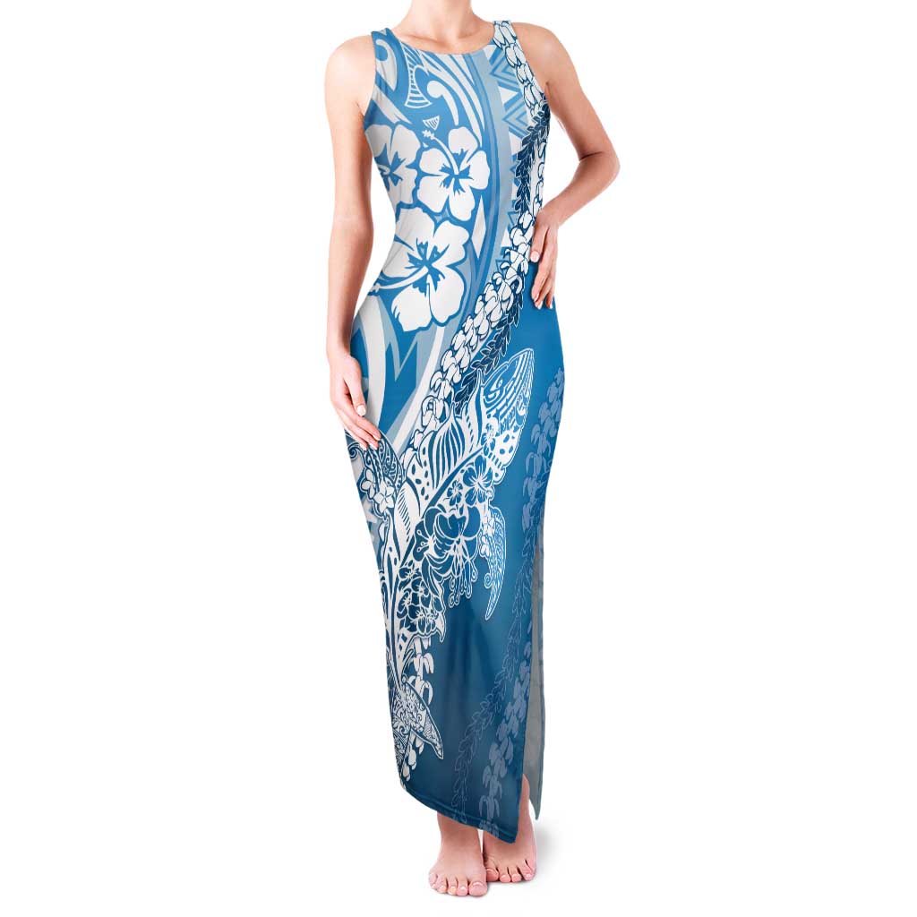Hawaii Puakenikeni And Maile Lei Tank Maxi Dress Blue Polynesian Shark Tattoo DT05 Women Blue - Polynesian Pride