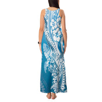 Hawaii Puakenikeni And Maile Lei Tank Maxi Dress Blue Polynesian Shark Tattoo DT05 - Polynesian Pride