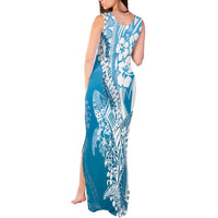 Hawaii Puakenikeni And Maile Lei Tank Maxi Dress Blue Polynesian Shark Tattoo DT05 - Polynesian Pride