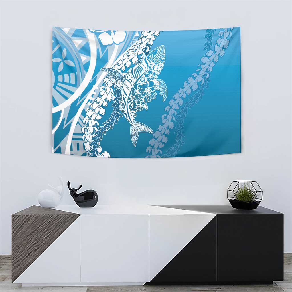 Hawaii Puakenikeni And Maile Lei Tapestry Blue Polynesian Shark Tattoo DT05
