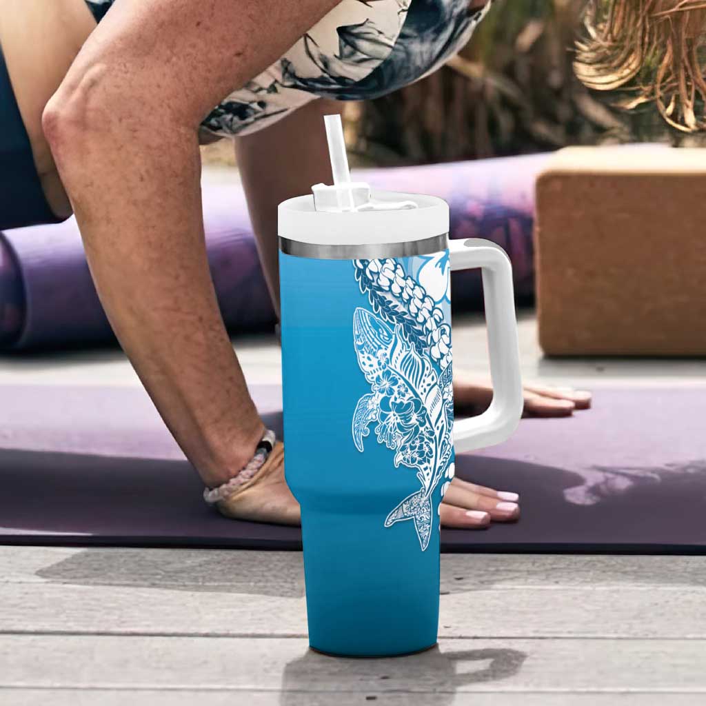 Hawaii Puakenikeni And Maile Lei Tumbler With Handle Blue Polynesian Shark Tattoo DT05