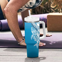 Hawaii Puakenikeni And Maile Lei Tumbler With Handle Blue Polynesian Shark Tattoo DT05