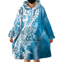 Hawaii Puakenikeni And Maile Lei Wearable Blanket Hoodie Blue Polynesian Shark Tattoo DT05 - Polynesian Pride