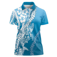 Hawaii Puakenikeni And Maile Lei Women Polo Shirt Blue Polynesian Shark Tattoo DT05 Female Blue - Polynesian Pride