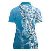 Hawaii Puakenikeni And Maile Lei Women Polo Shirt Blue Polynesian Shark Tattoo DT05 - Polynesian Pride