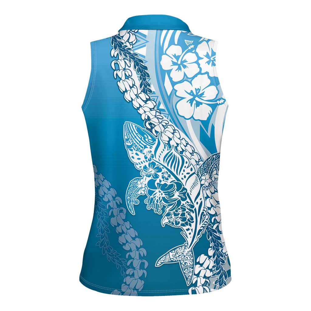 Hawaii Puakenikeni And Maile Lei Women Sleeveless Polo Shirt Blue Polynesian Shark Tattoo DT05 - Polynesian Pride