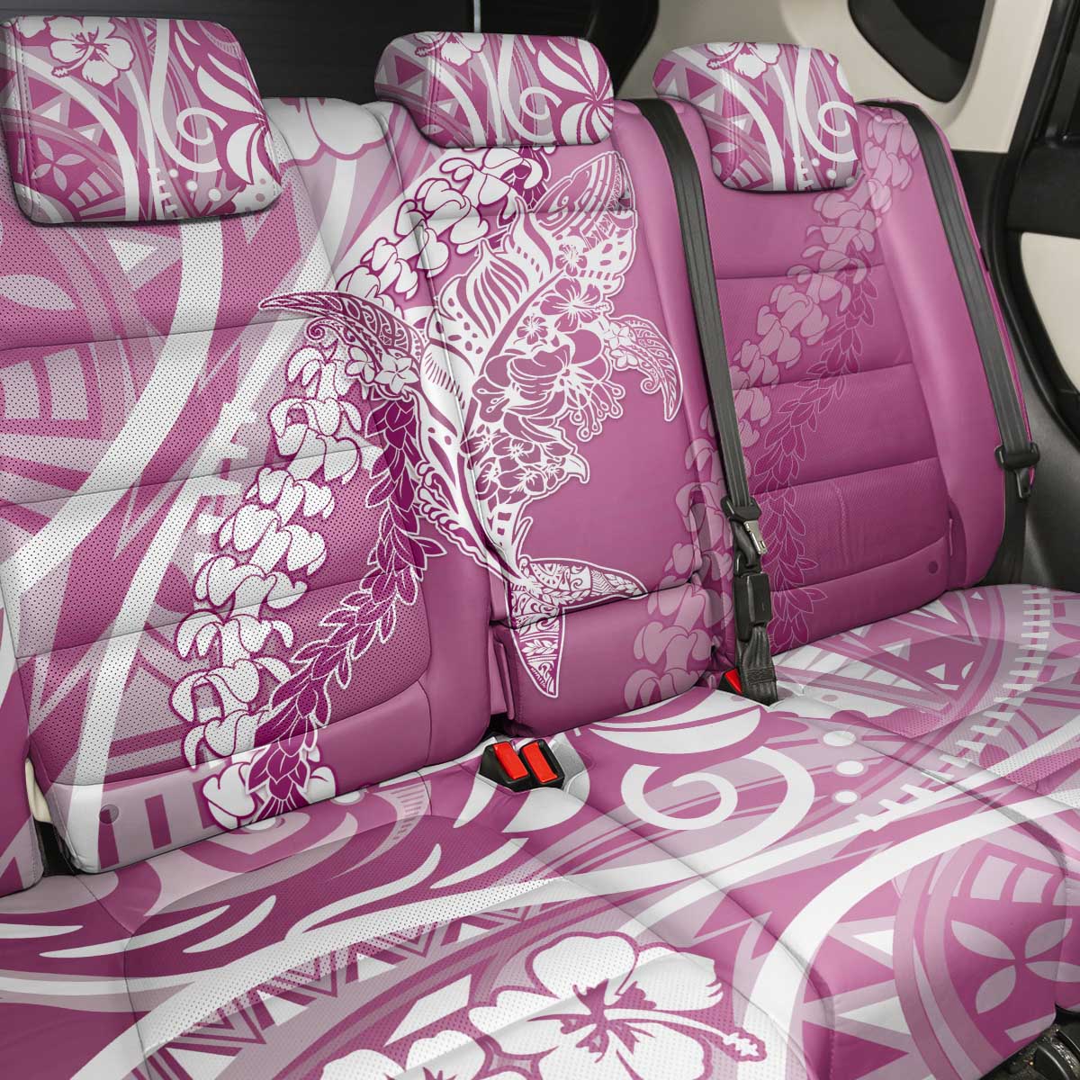 Hawaii Puakenikeni And Maile Lei Back Car Seat Cover Pink Polynesian Shark Tattoo DT05 - Polynesian Pride