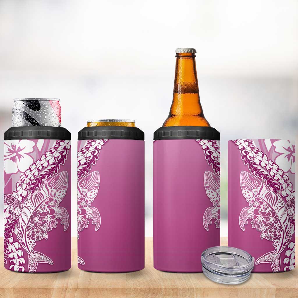 Hawaii Puakenikeni And Maile Lei 4 in 1 Can Cooler Tumbler Pink Polynesian Shark Tattoo DT05 - Polynesian Pride