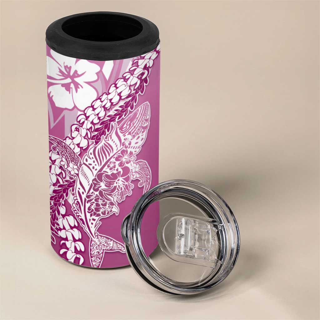 Hawaii Puakenikeni And Maile Lei 4 in 1 Can Cooler Tumbler Pink Polynesian Shark Tattoo DT05 - Polynesian Pride