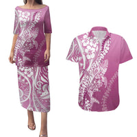 Hawaii Puakenikeni And Maile Lei Couples Matching Puletasi and Hawaiian Shirt Pink Polynesian Shark Tattoo DT05 Pink - Polynesian Pride