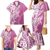 Hawaii Puakenikeni And Maile Lei Family Matching Mermaid Dress and Hawaiian Shirt Pink Polynesian Shark Tattoo DT05 - Polynesian Pride