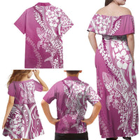 Hawaii Puakenikeni And Maile Lei Family Matching Off Shoulder Maxi Dress and Hawaiian Shirt Pink Polynesian Shark Tattoo DT05 - Polynesian Pride