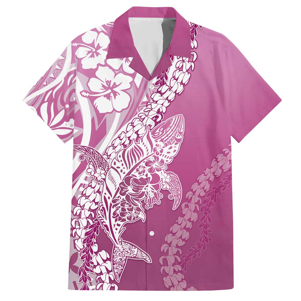Hawaii Puakenikeni And Maile Lei Family Matching Off Shoulder Maxi Dress and Hawaiian Shirt Pink Polynesian Shark Tattoo DT05 Dad's Shirt - Short Sleeve Pink - Polynesian Pride