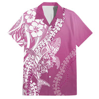 Hawaii Puakenikeni And Maile Lei Family Matching Off Shoulder Short Dress and Hawaiian Shirt Pink Polynesian Shark Tattoo DT05