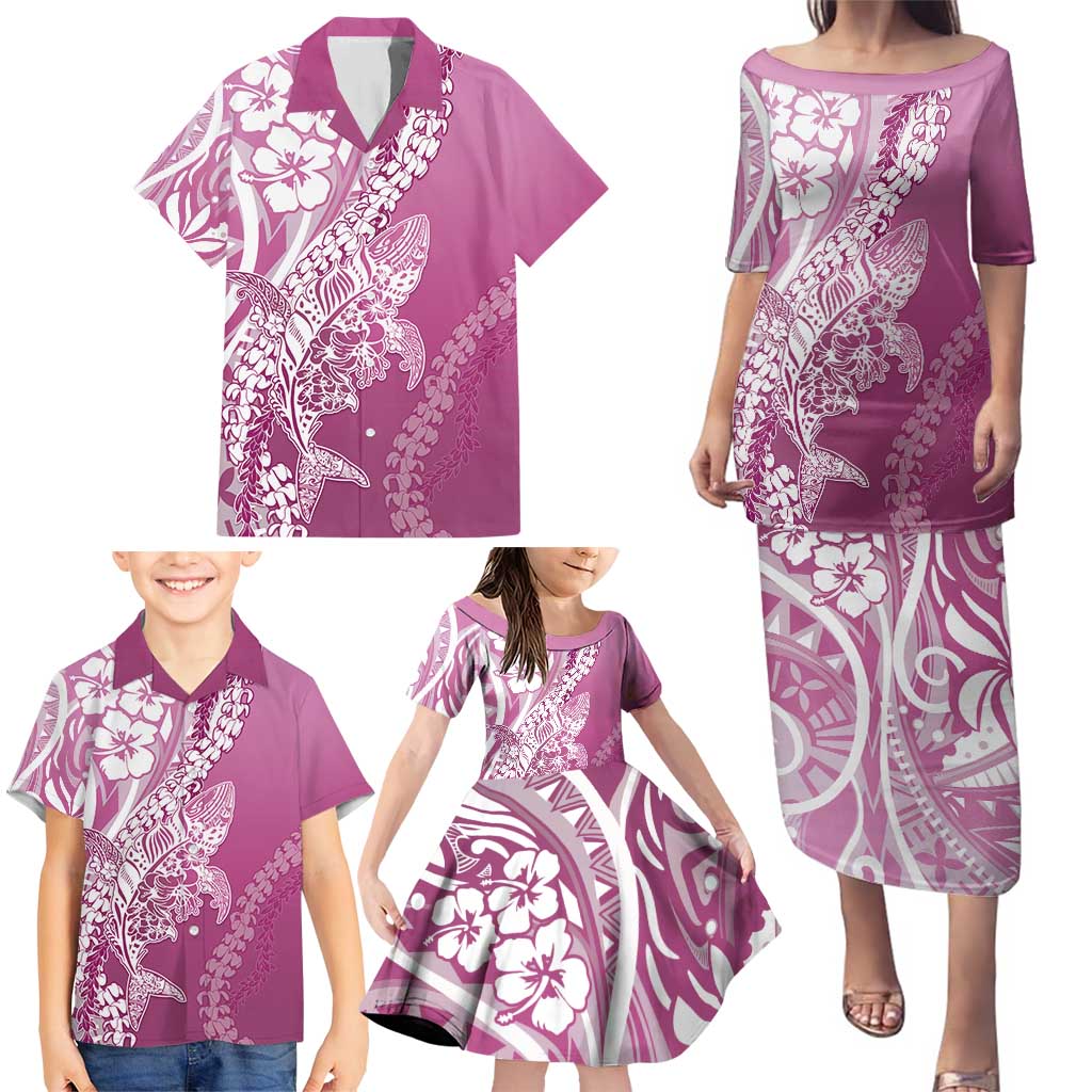 Hawaii Puakenikeni And Maile Lei Family Matching Puletasi and Hawaiian Shirt Pink Polynesian Shark Tattoo DT05 - Polynesian Pride
