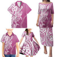 Hawaii Puakenikeni And Maile Lei Family Matching Puletasi and Hawaiian Shirt Pink Polynesian Shark Tattoo DT05 - Polynesian Pride