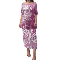 Hawaii Puakenikeni And Maile Lei Family Matching Puletasi and Hawaiian Shirt Pink Polynesian Shark Tattoo DT05 Mom's Dress Pink - Polynesian Pride