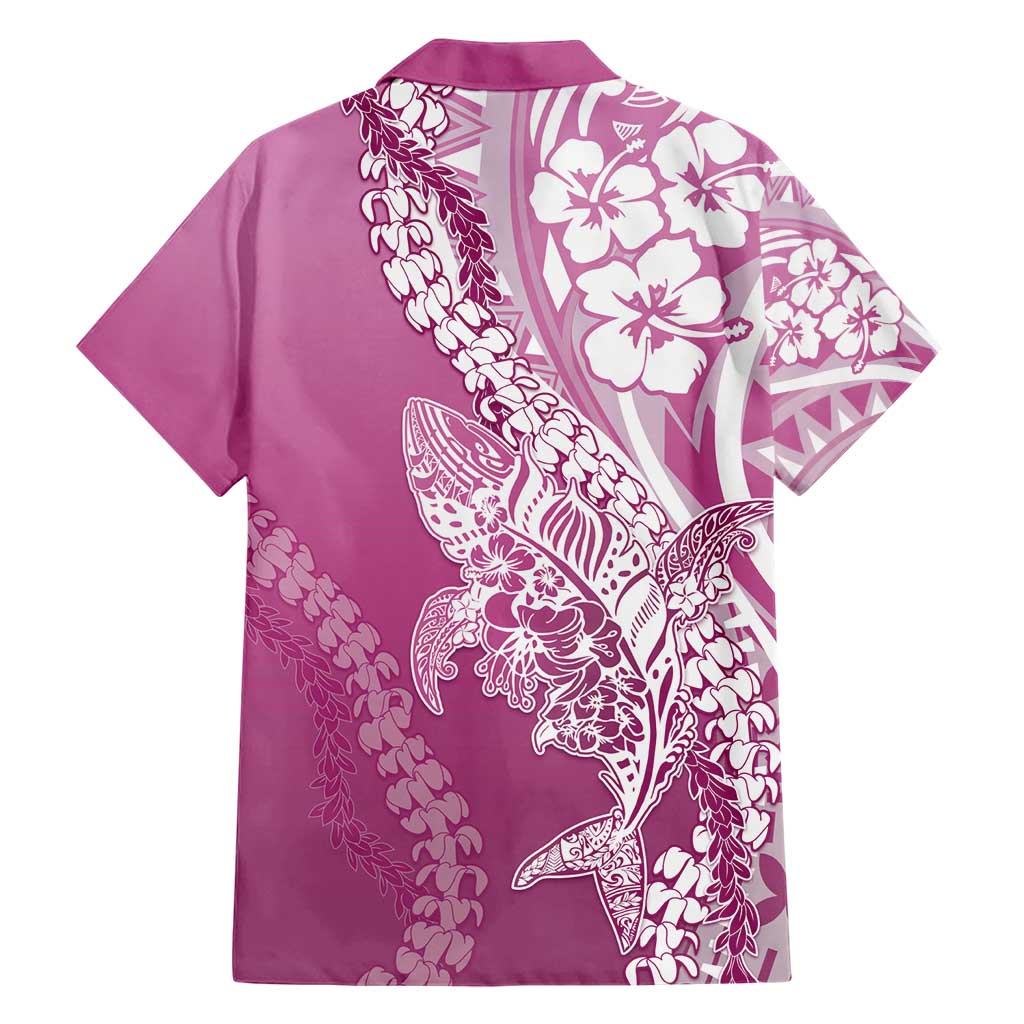 Hawaii Puakenikeni And Maile Lei Family Matching Short Sleeve Bodycon Dress and Hawaiian Shirt Pink Polynesian Shark Tattoo DT05