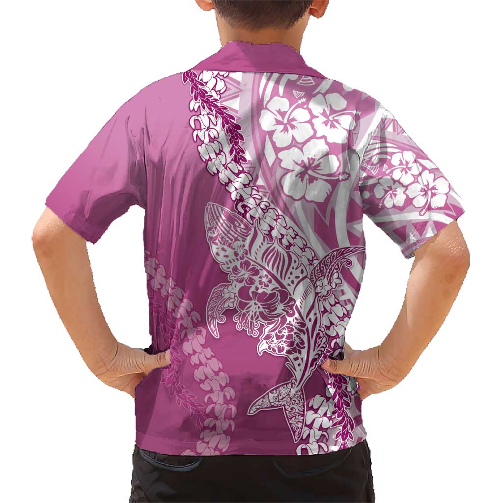 Hawaii Puakenikeni And Maile Lei Kid Hawaiian Shirt Pink Polynesian Shark Tattoo DT05 - Polynesian Pride