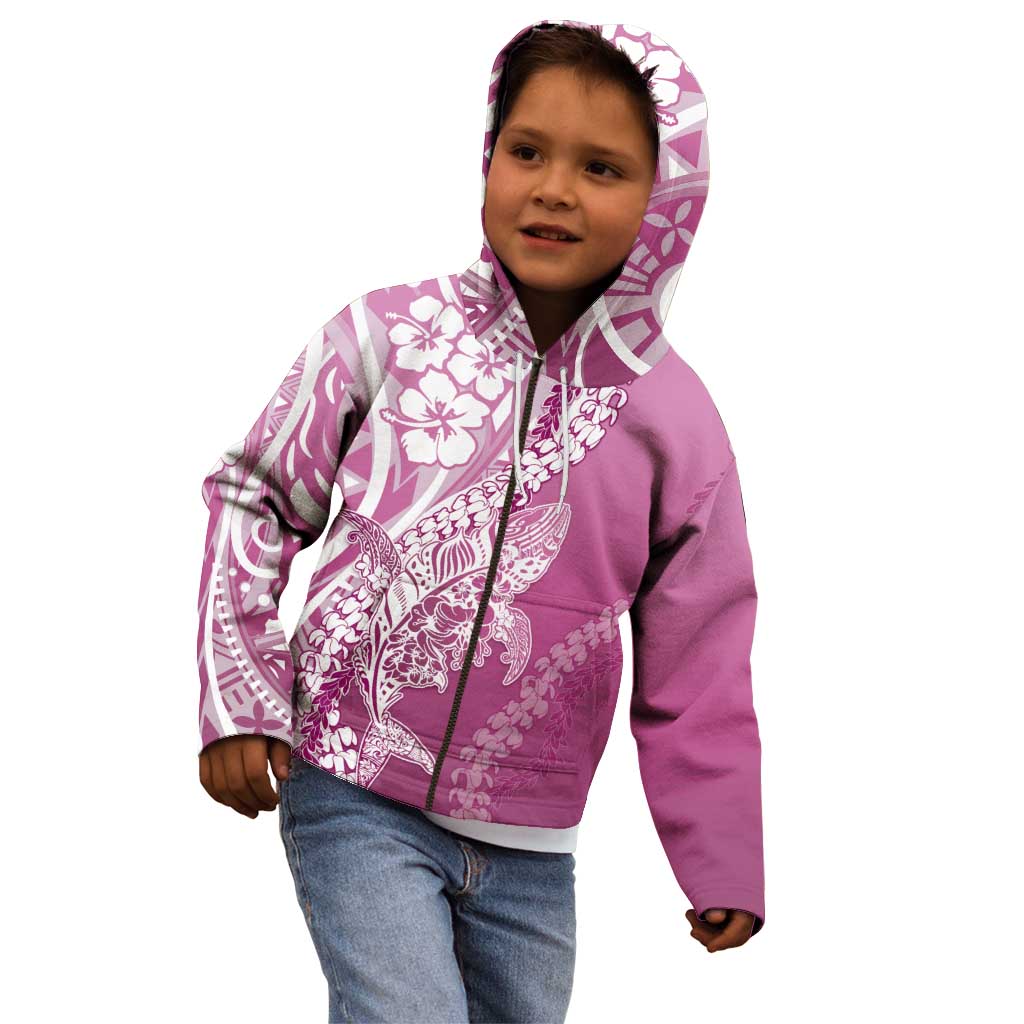Hawaii Puakenikeni And Maile Lei Kid Hoodie Pink Polynesian Shark Tattoo DT05 - Polynesian Pride