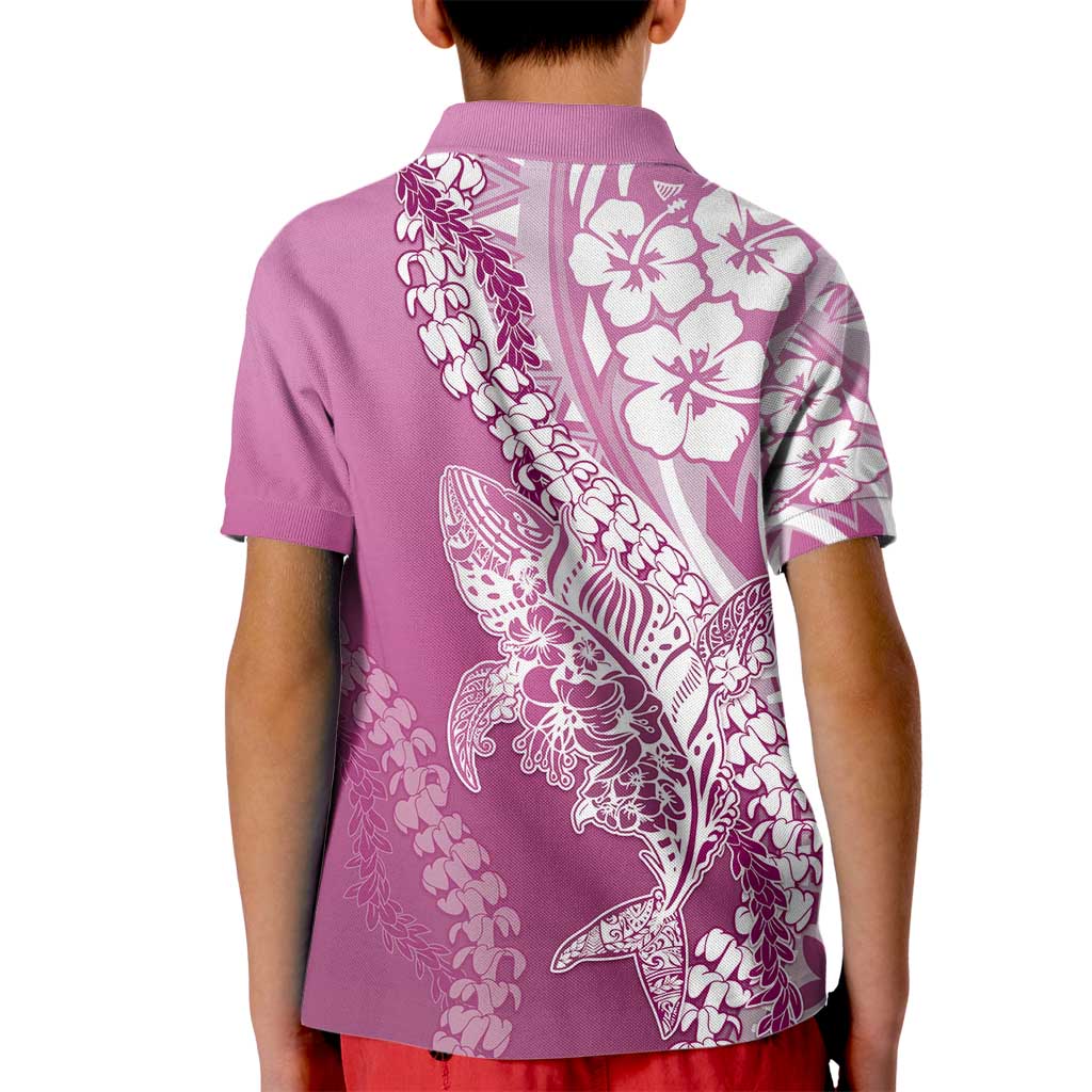 Hawaii Puakenikeni And Maile Lei Kid Polo Shirt Pink Polynesian Shark Tattoo DT05 - Polynesian Pride