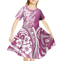 Hawaii Puakenikeni And Maile Lei Kid Short Sleeve Dress Pink Polynesian Shark Tattoo DT05 - Polynesian Pride
