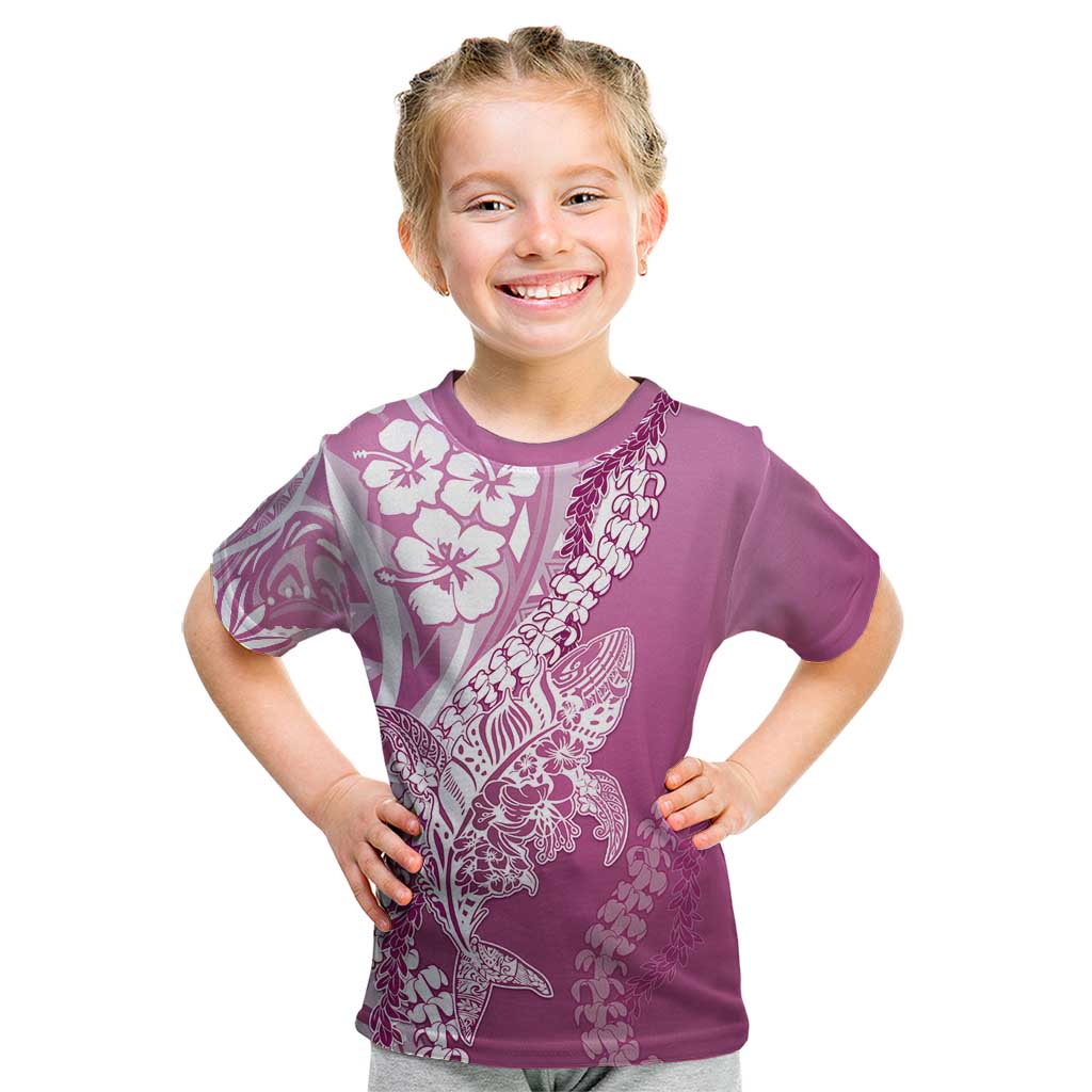 Hawaii Puakenikeni And Maile Lei Kid T Shirt Pink Polynesian Shark Tattoo DT05 Pink - Polynesian Pride