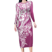 Hawaii Puakenikeni And Maile Lei Long Sleeve Bodycon Dress Pink Polynesian Shark Tattoo DT05 Long Dress Pink - Polynesian Pride
