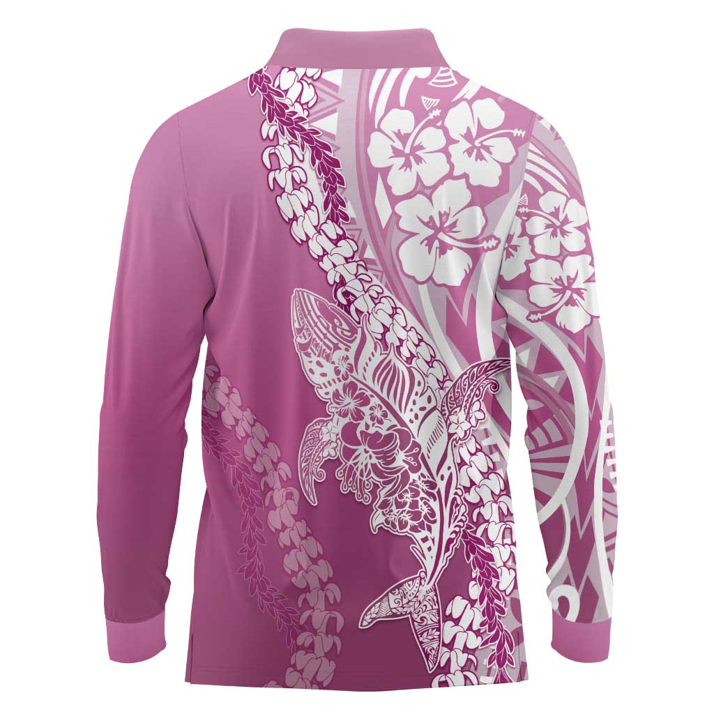 Hawaii Puakenikeni And Maile Lei Long Sleeve Polo Shirt Pink Polynesian Shark Tattoo DT05 - Polynesian Pride