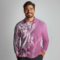 Hawaii Puakenikeni And Maile Lei Long Sleeve Polo Shirt Pink Polynesian Shark Tattoo DT05 - Polynesian Pride