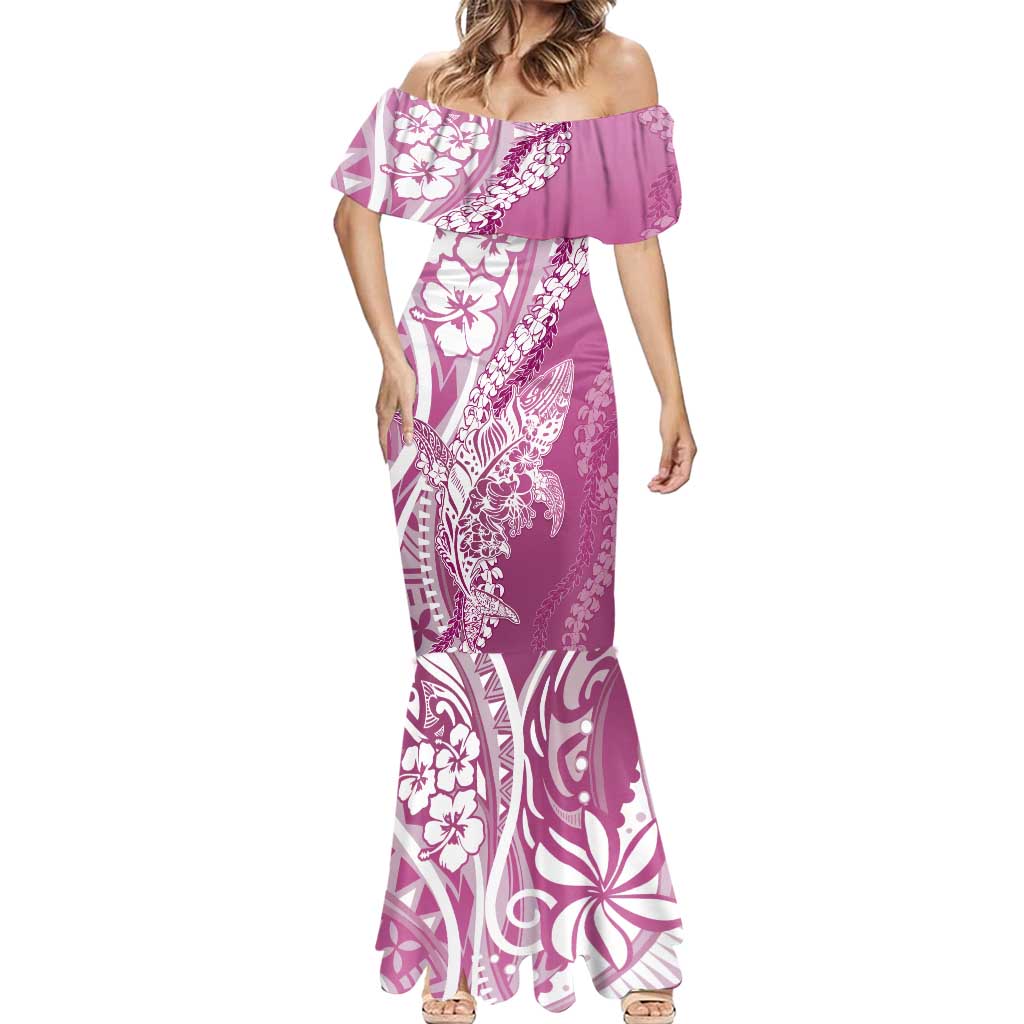 Hawaii Puakenikeni And Maile Lei Mermaid Dress Pink Polynesian Shark Tattoo DT05 - Polynesian Pride