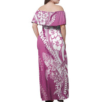 Hawaii Puakenikeni And Maile Lei Off Shoulder Maxi Dress Pink Polynesian Shark Tattoo DT05 - Polynesian Pride