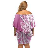 Hawaii Puakenikeni And Maile Lei Off Shoulder Short Dress Pink Polynesian Shark Tattoo DT05 - Polynesian Pride