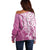 Hawaii Puakenikeni And Maile Lei Off Shoulder Sweater Pink Polynesian Shark Tattoo DT05