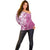 Hawaii Puakenikeni And Maile Lei Off Shoulder Sweater Pink Polynesian Shark Tattoo DT05