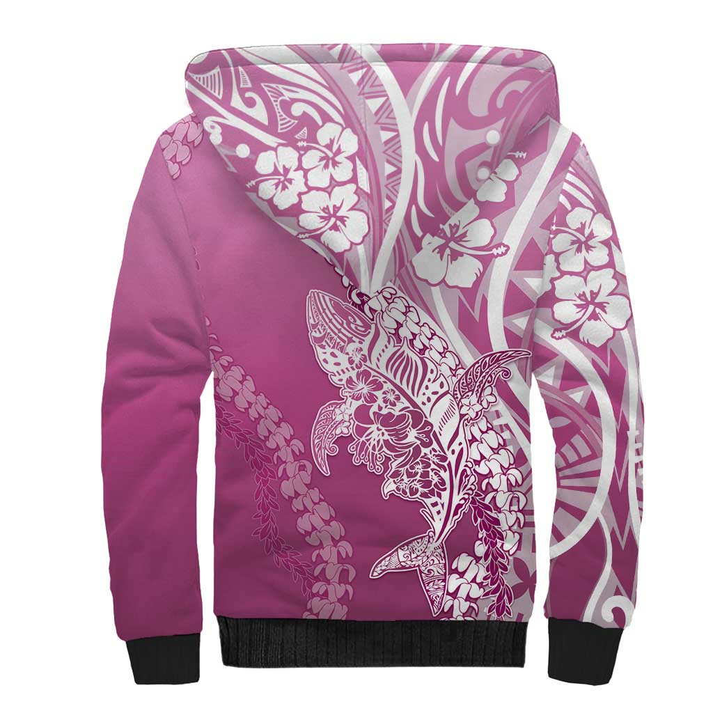 Hawaii Puakenikeni And Maile Lei Sherpa Hoodie Pink Polynesian Shark Tattoo DT05 - Polynesian Pride