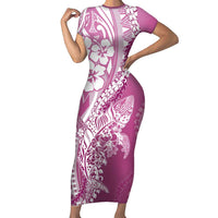 Hawaii Puakenikeni And Maile Lei Short Sleeve Bodycon Dress Pink Polynesian Shark Tattoo DT05 Long Dress Pink - Polynesian Pride