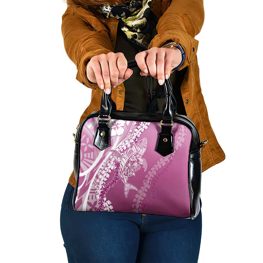 Hawaii Puakenikeni And Maile Lei Shoulder Handbag Pink Polynesian Shark Tattoo DT05