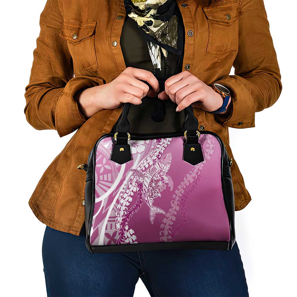 Hawaii Puakenikeni And Maile Lei Shoulder Handbag Pink Polynesian Shark Tattoo DT05
