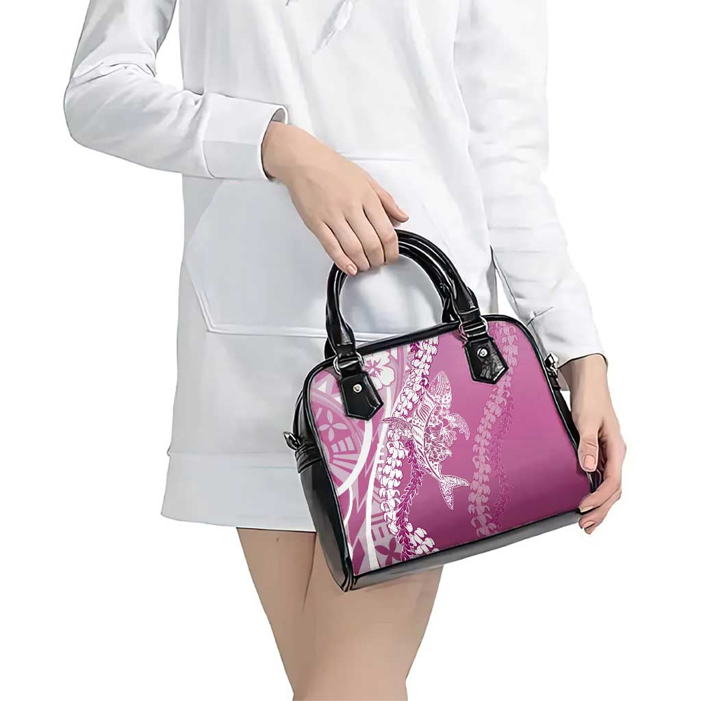 Hawaii Puakenikeni And Maile Lei Shoulder Handbag Pink Polynesian Shark Tattoo DT05