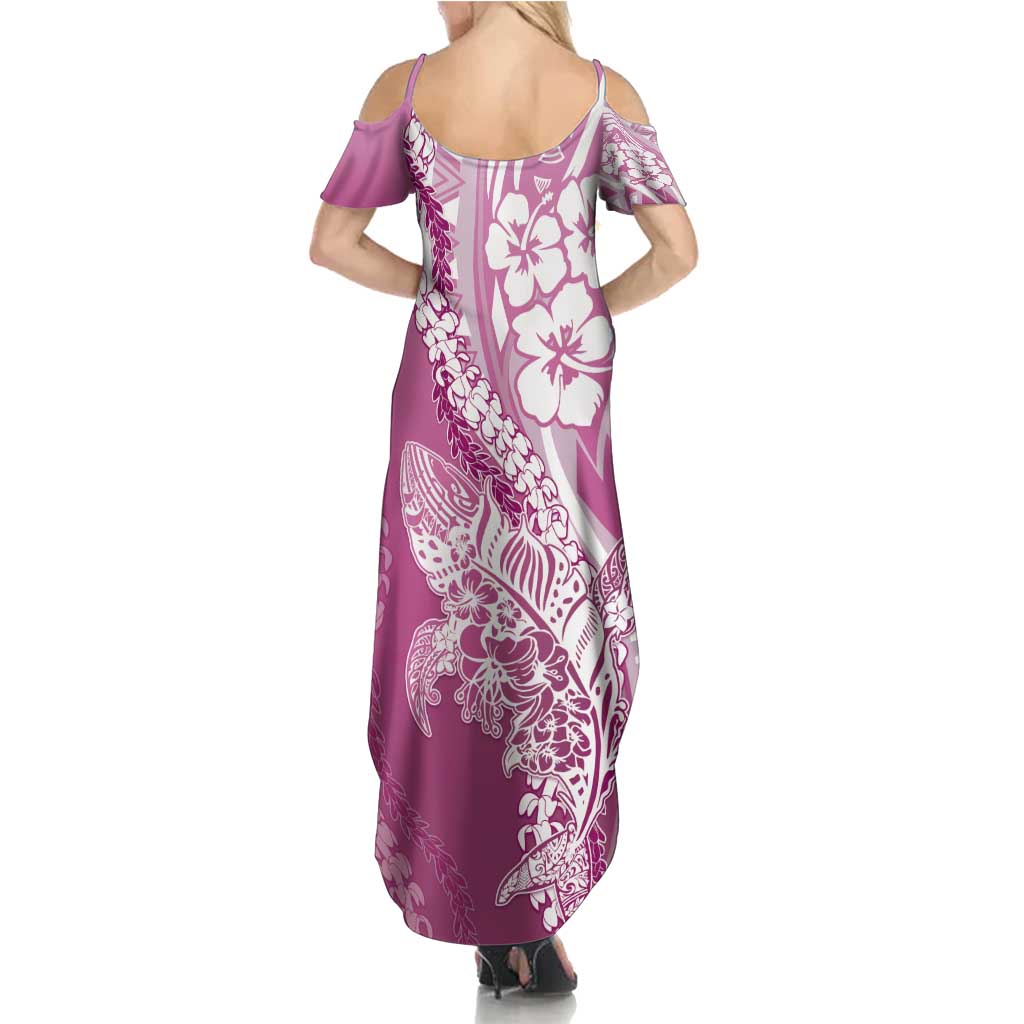 Hawaii Puakenikeni And Maile Lei Summer Maxi Dress Pink Polynesian Shark Tattoo DT05 - Polynesian Pride