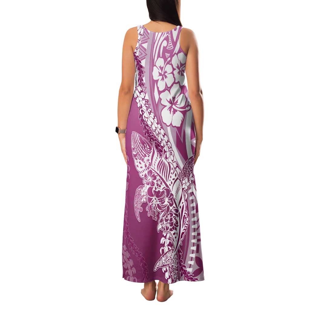 Hawaii Puakenikeni And Maile Lei Tank Maxi Dress Pink Polynesian Shark Tattoo DT05 - Polynesian Pride