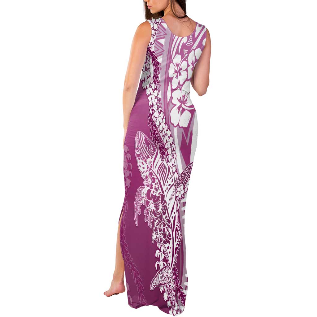 Hawaii Puakenikeni And Maile Lei Tank Maxi Dress Pink Polynesian Shark Tattoo DT05 - Polynesian Pride