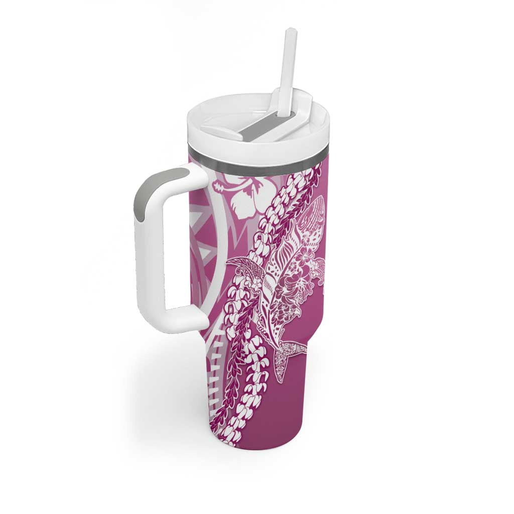 Hawaii Puakenikeni And Maile Lei Tumbler With Handle Pink Polynesian Shark Tattoo DT05