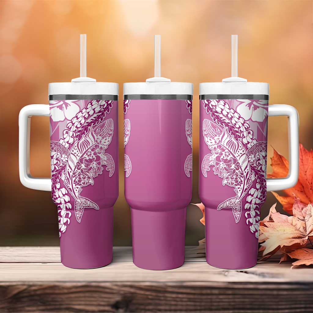 Hawaii Puakenikeni And Maile Lei Tumbler With Handle Pink Polynesian Shark Tattoo DT05