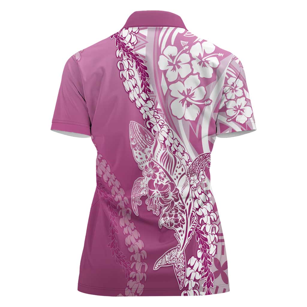 Hawaii Puakenikeni And Maile Lei Women Polo Shirt Pink Polynesian Shark Tattoo DT05 - Polynesian Pride