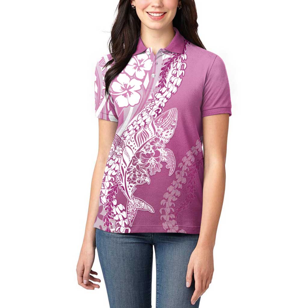 Hawaii Puakenikeni And Maile Lei Women Polo Shirt Pink Polynesian Shark Tattoo DT05 - Polynesian Pride