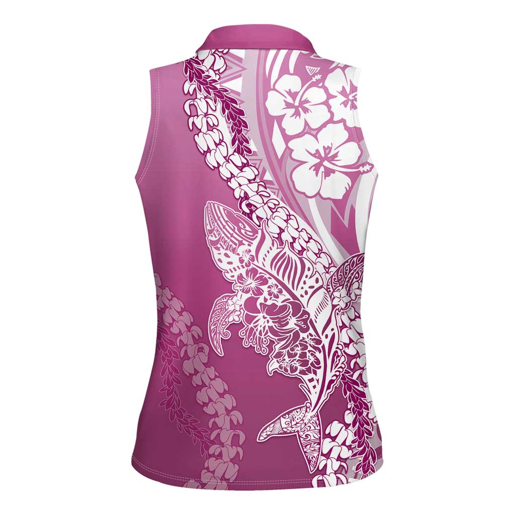 Hawaii Puakenikeni And Maile Lei Women Sleeveless Polo Shirt Pink Polynesian Shark Tattoo DT05 - Polynesian Pride